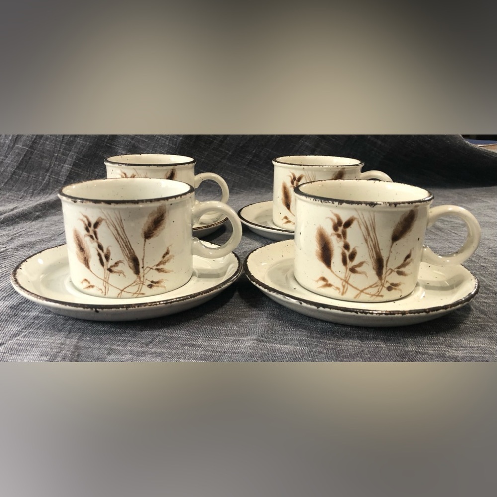 Set Of 4 Midwinter Wild Oats Stonehenge Flat Cup And Saucer